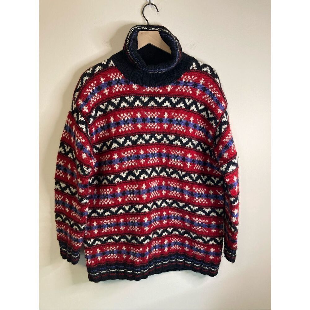 Jones New York Sport Women’s M 100% Wool Hand Knit Sweater Turtleneck